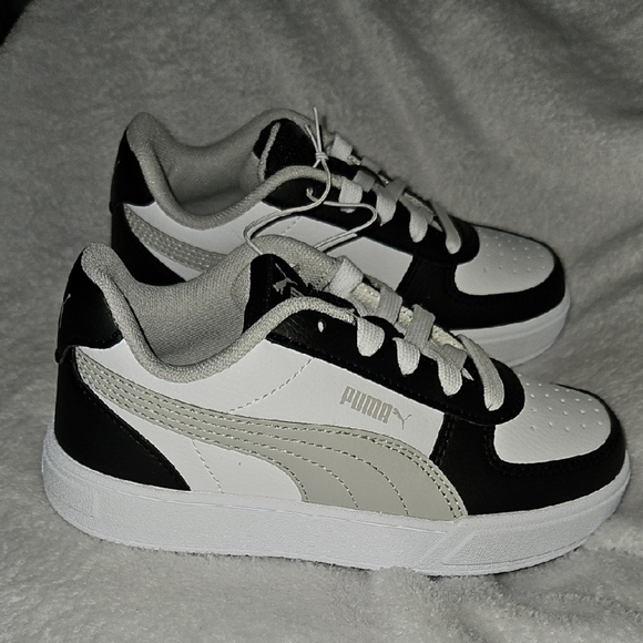 Puma Kids Black White Gray Court Sneakers Casual Sporty Low-Top Design Size 11 - Picture 4 of 10